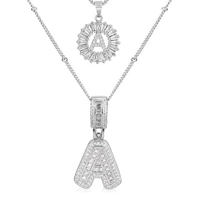 Moissanite letter initial necklace set Silver