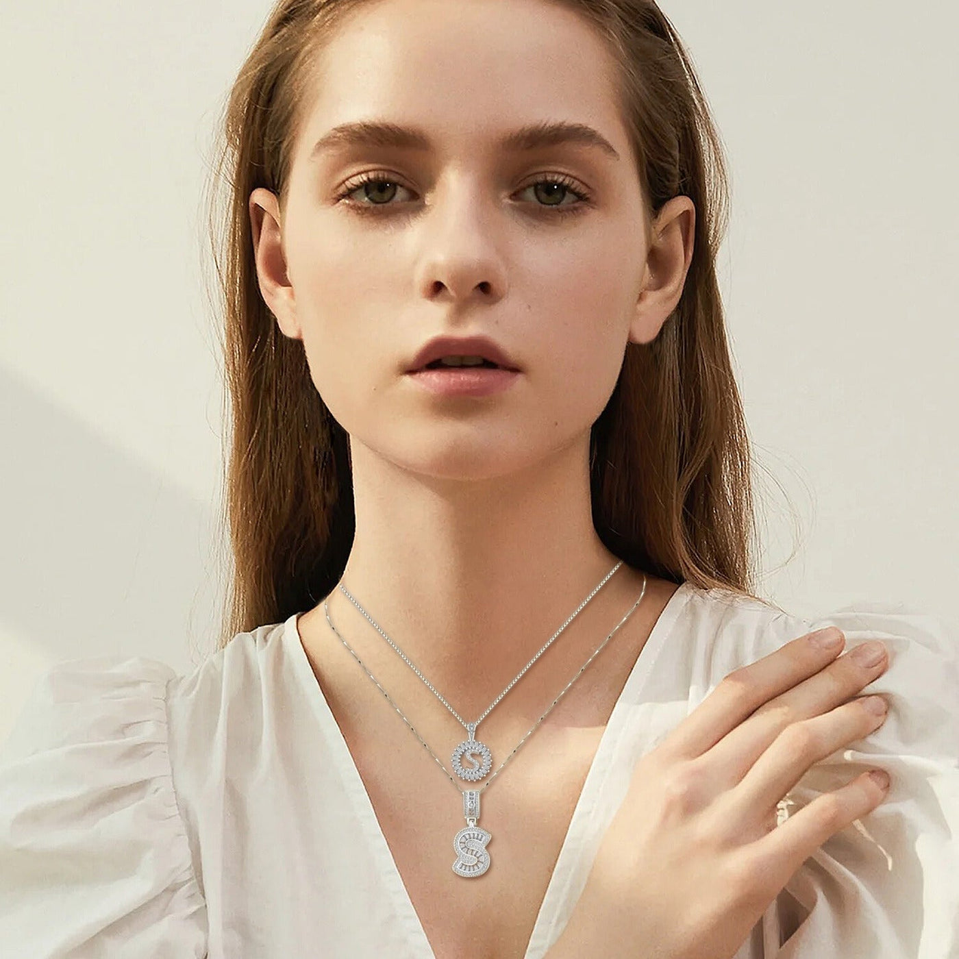 Moissanite letter initial necklace set Silver