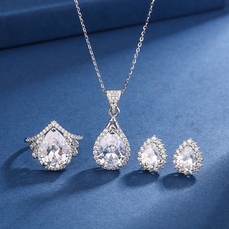 Teardrop White Silver Jewelry Set