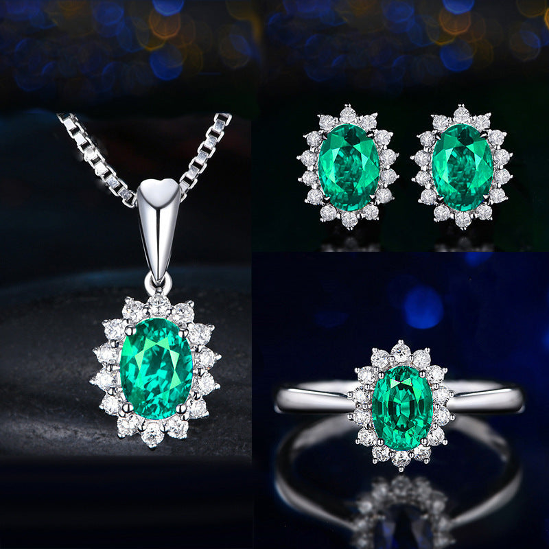 Fleurane Silver Green Jewelry Set