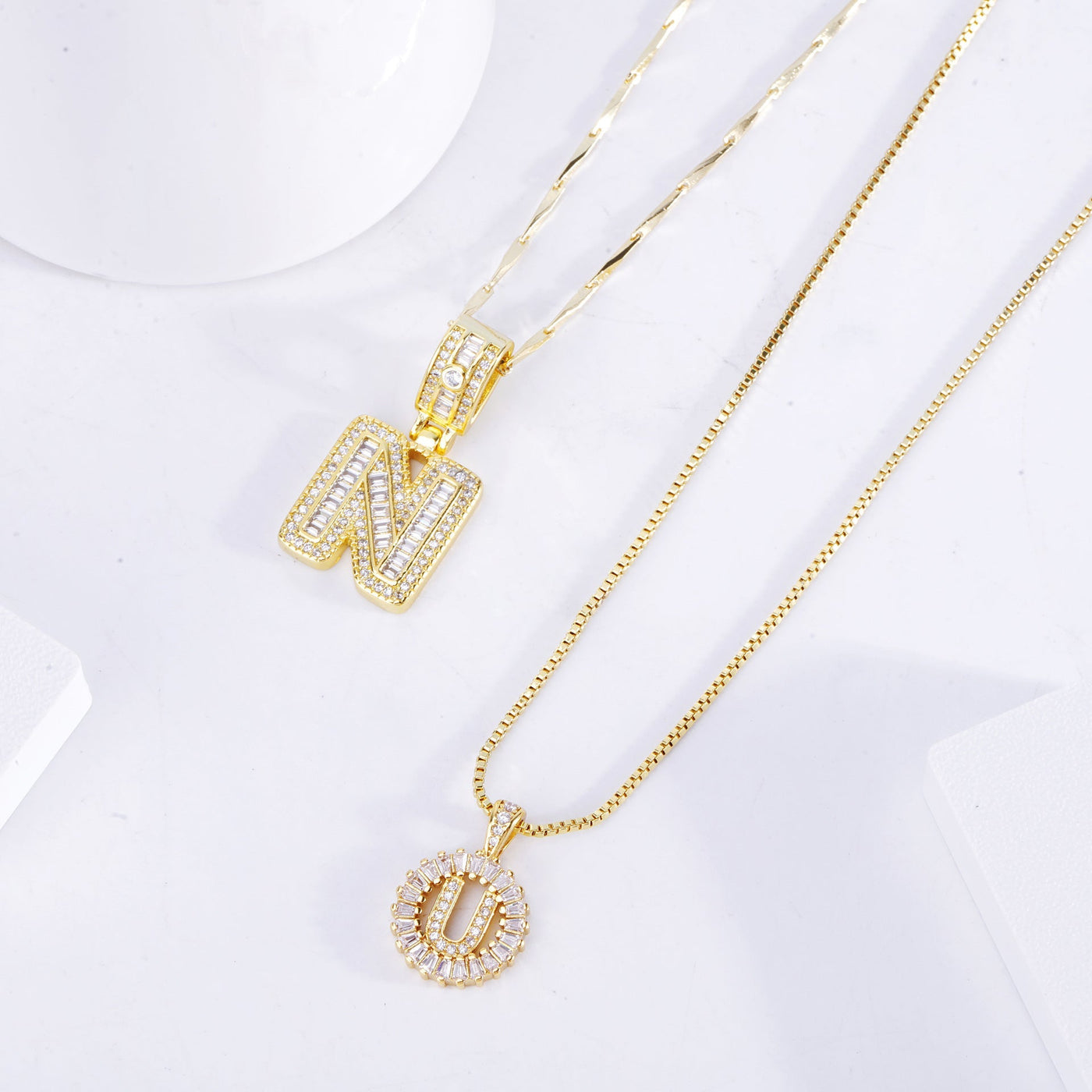 Moissanite letter initial necklace set Silver