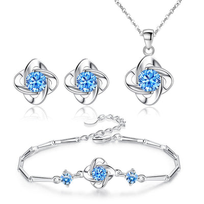 Clover Loop Silver Jewelry Set Blue