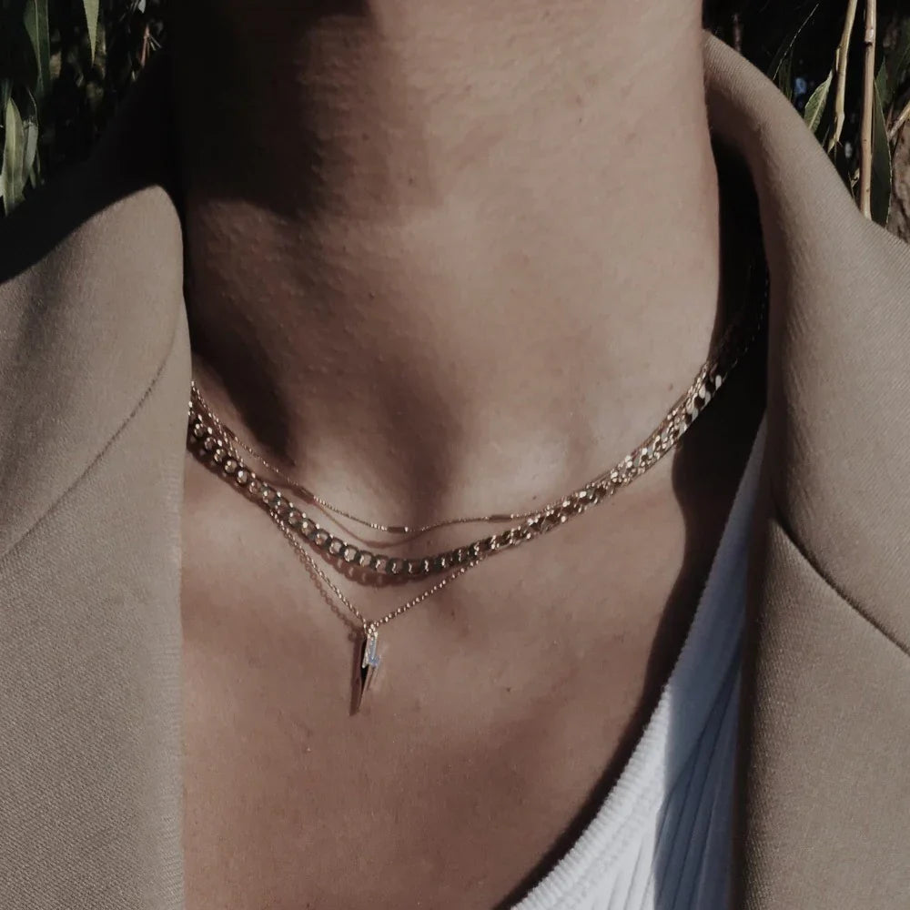 Flat Link Curb Chain Necklace Gold