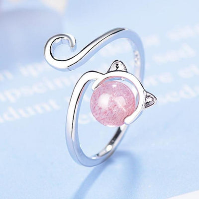 Pink Kitten Ring in 925 Sterling Silver with Agate