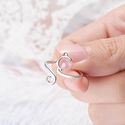Pink Kitten Ring in 925 Sterling Silver with Agate