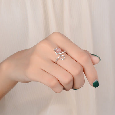 Pink Kitten Ring in 925 Sterling Silver with Agate