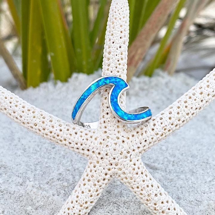 Sea Wave Opal and Silver Ring