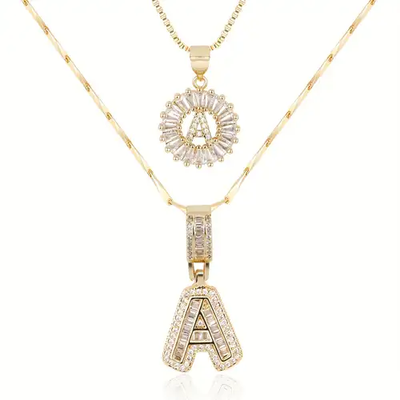 Moissanite letter initial necklace set Silver