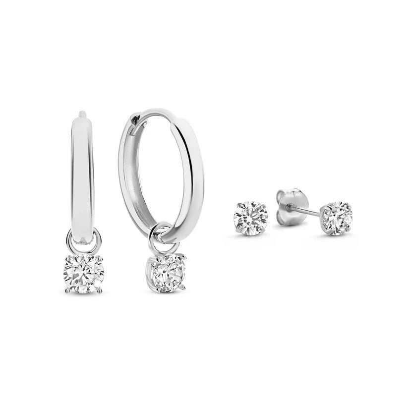 Larmes de Lune Stone Earrings Set Silver